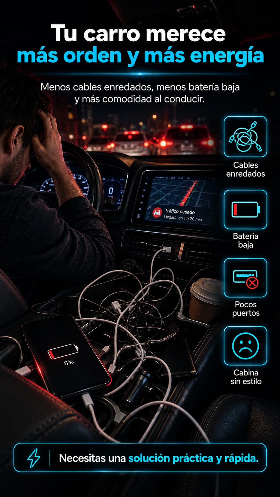 Cargador de Carro 4 en 1 con Proyector Galaxia y Pantalla Digital dolor