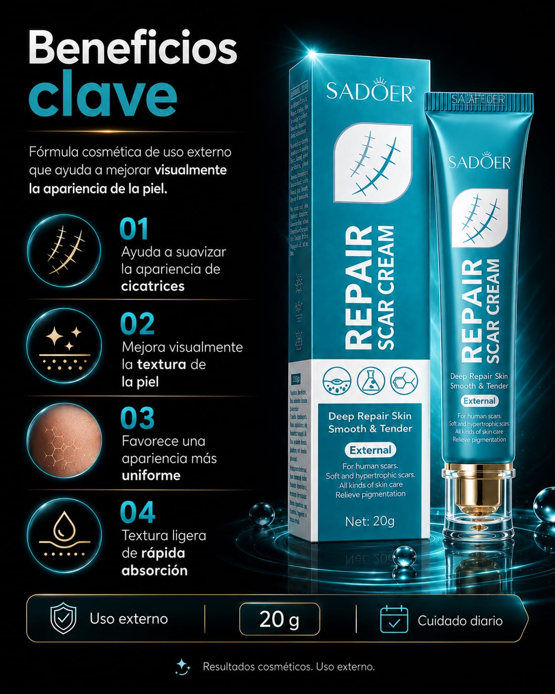 SADOER Repair Scar Cream beneficios