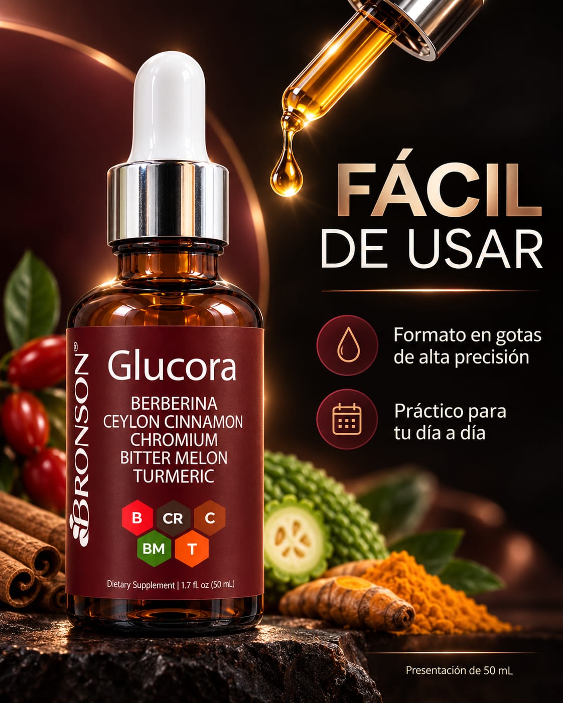 Glucora Gotas 50 mL en uso