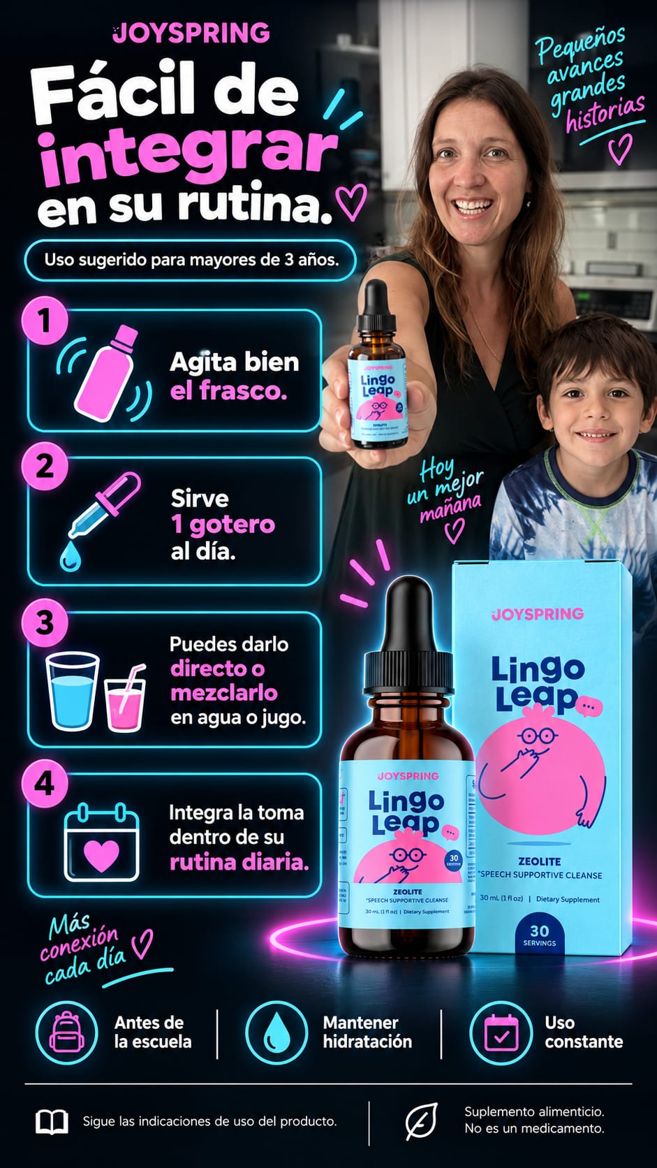 Lingo Leap Joyspring Zeolita 30 mL en uso