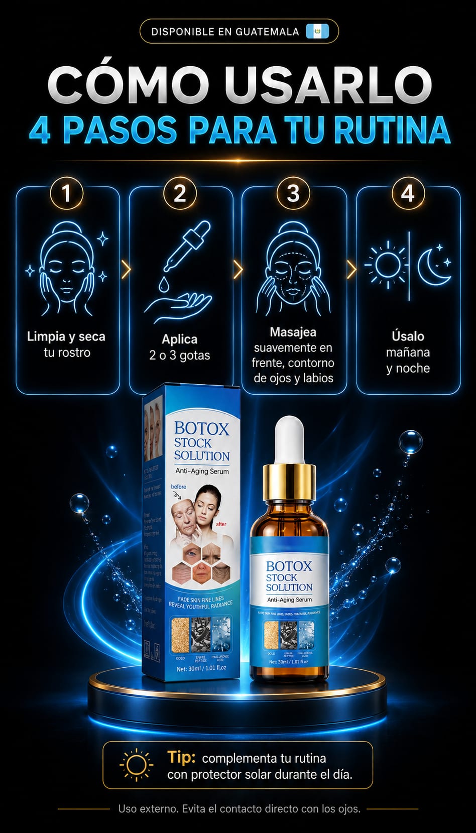 Suero Antiedad Facial 30 ml en uso
