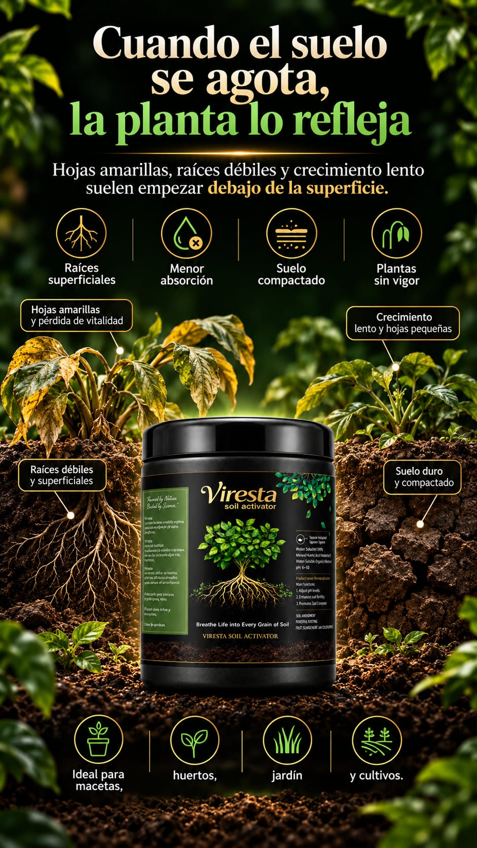 Viresta Soil Activator - Activador de Suelo con Acido Humico 450 g dolor