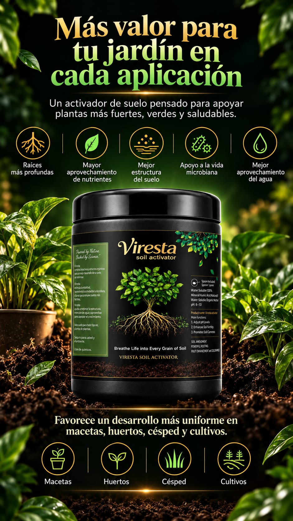 Viresta Soil Activator - Activador de Suelo con Acido Humico 450 g beneficios
