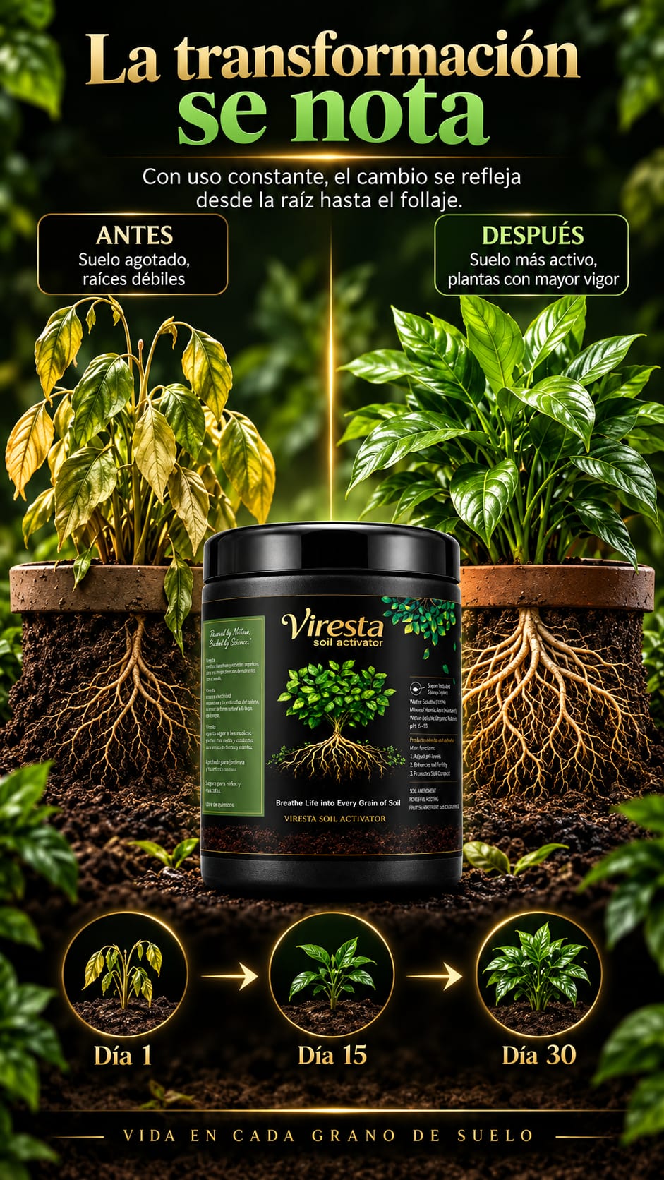 Viresta Soil Activator - Activador de Suelo con Acido Humico 450 g transformacion