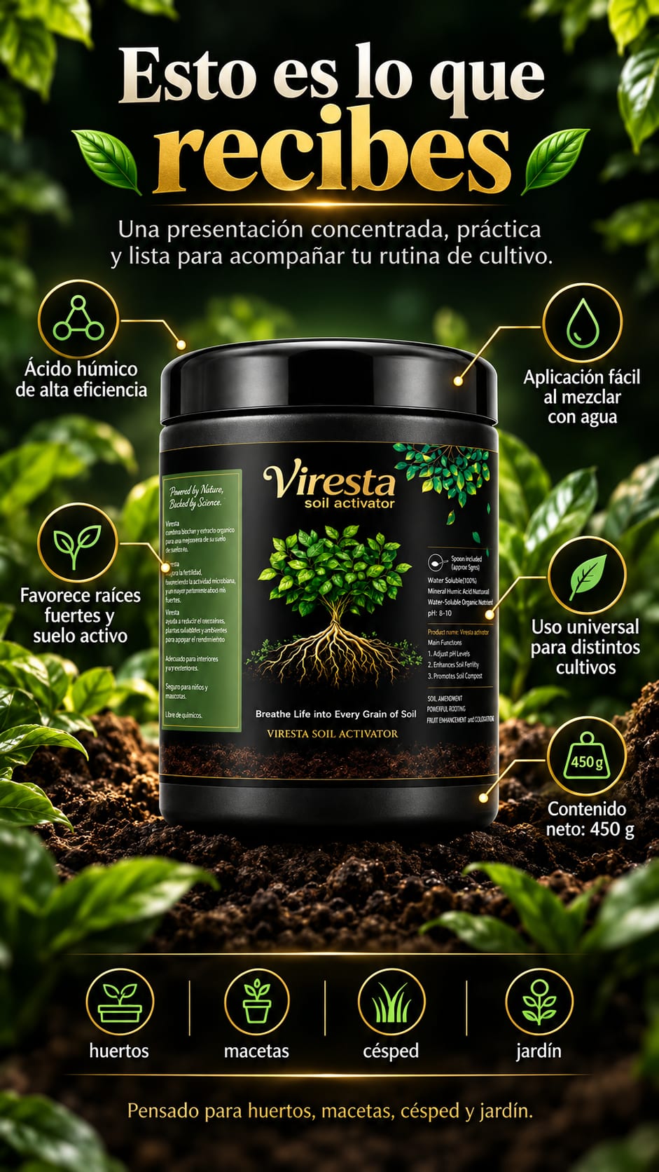 Viresta Soil Activator - Activador de Suelo con Acido Humico 450 g ficha